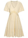 This 1970s Solid V-Neck Splicing Lace Flare Dress wraps her in 1970s elegance, one twirl at a time