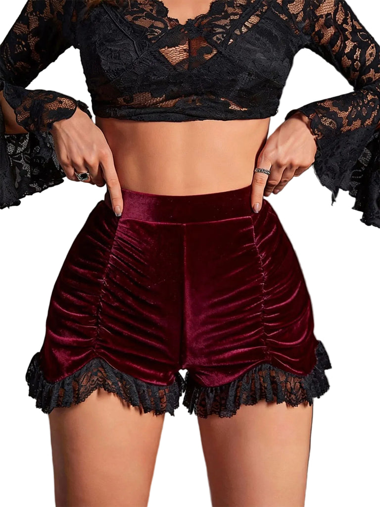 This 1970s Solid Velvet Lace Pleated Shorts whispers 1970s secrets to those who notice
