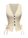 1970s Solid Waist-Tie V-Neck Vest - vintage fashion, retro style