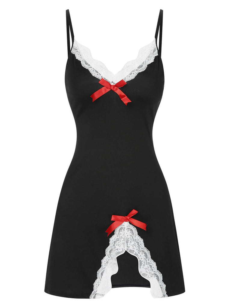 She slips into this 1970s Spaghetti Strap Bow Lace Patchwork Nightgown and suddenly it's a 1970s daydream