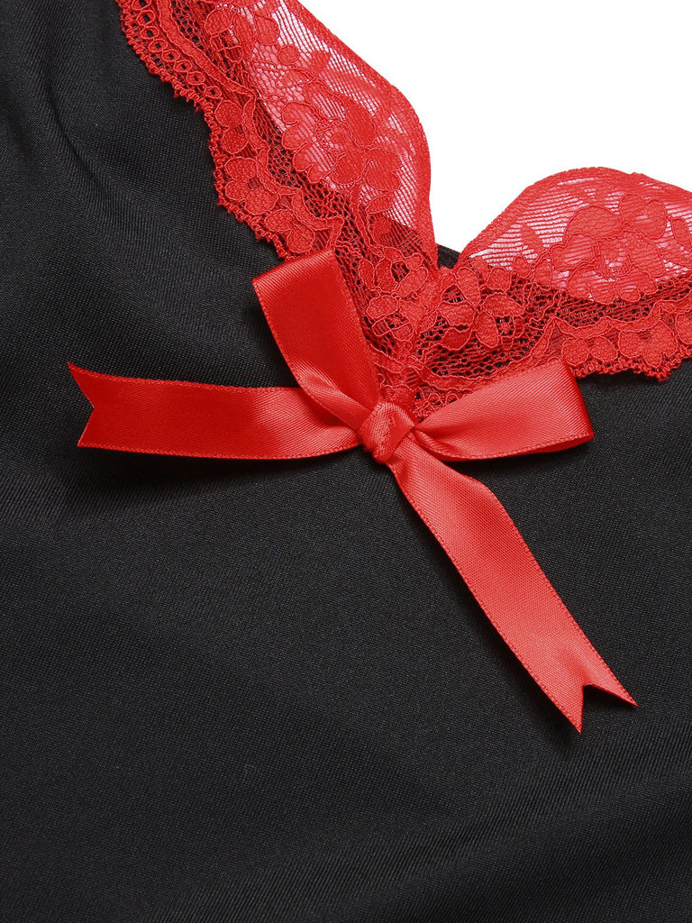 1970s Spaghetti Strap Bow Lace Patchwork Nightgown — a 1970s silhouette that turns sidewalks into runways