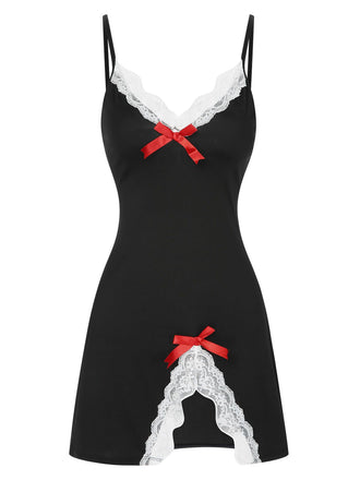 She slips into this 1970s Spaghetti Strap Bow Lace Patchwork Nightgown and suddenly it's a 1970s daydream