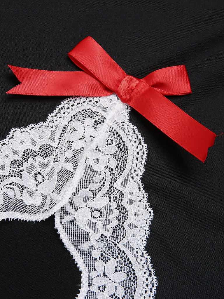 1970s Spaghetti Strap Bow Lace Patchwork Nightgown — the kind of 1970s dress that makes strangers smile