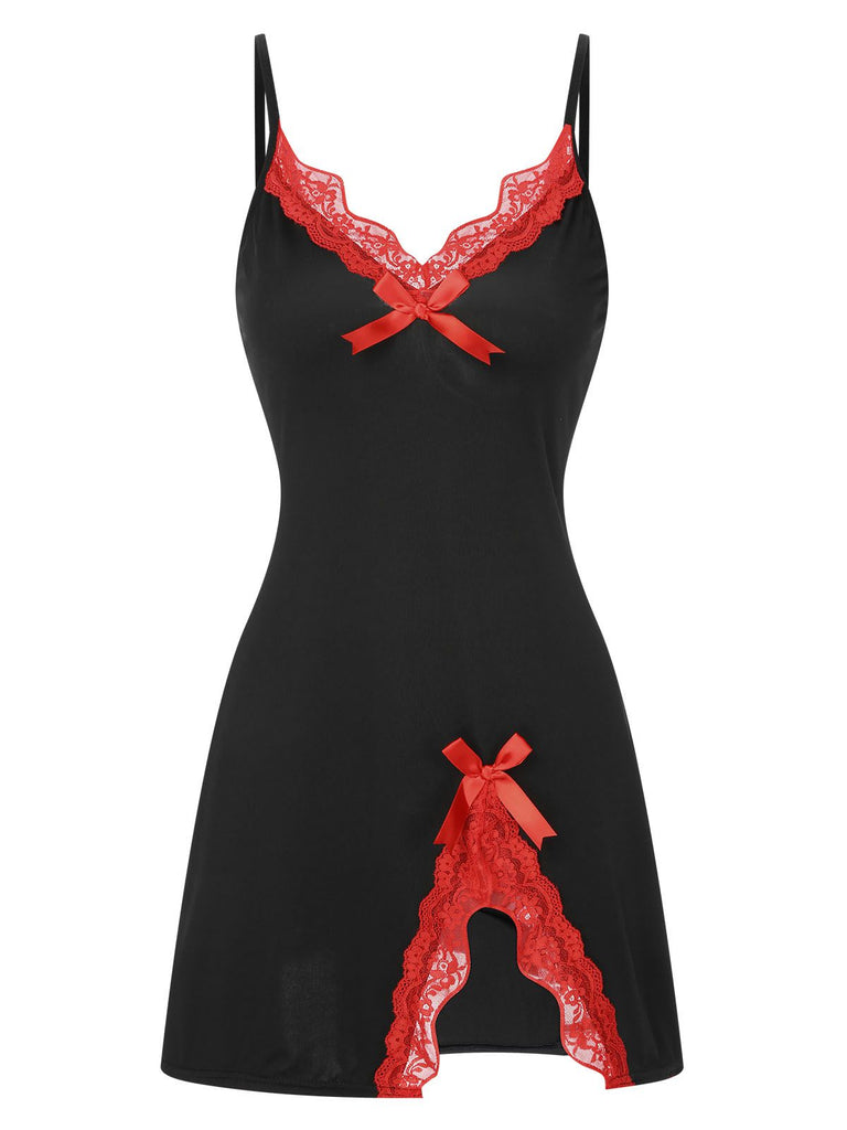 She slips into this 1970s Spaghetti Strap Bow Lace Patchwork Nightgown and suddenly it's a 1970s daydream