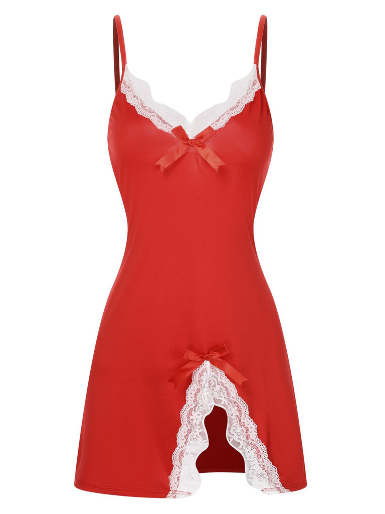 1970s Spaghetti Strap Bow Lace Patchwork Nightgown — the kind of 1970s dress that makes strangers smile