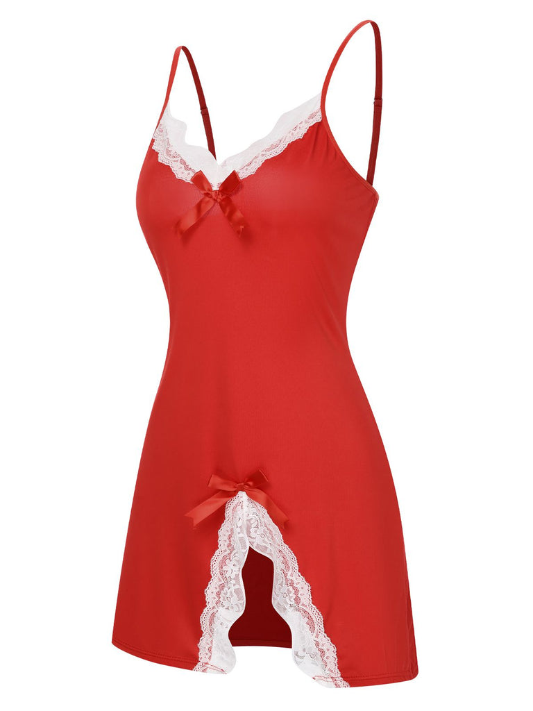 1970s Spaghetti Strap Bow Lace Patchwork Nightgown — a 1970s silhouette that turns sidewalks into runways