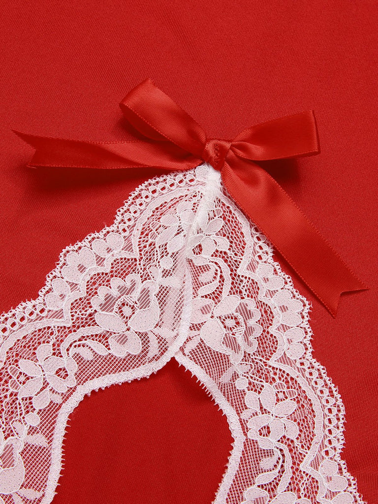 1970s Spaghetti Strap Bow Lace Patchwork Nightgown: where 1970s romance meets her modern spirit