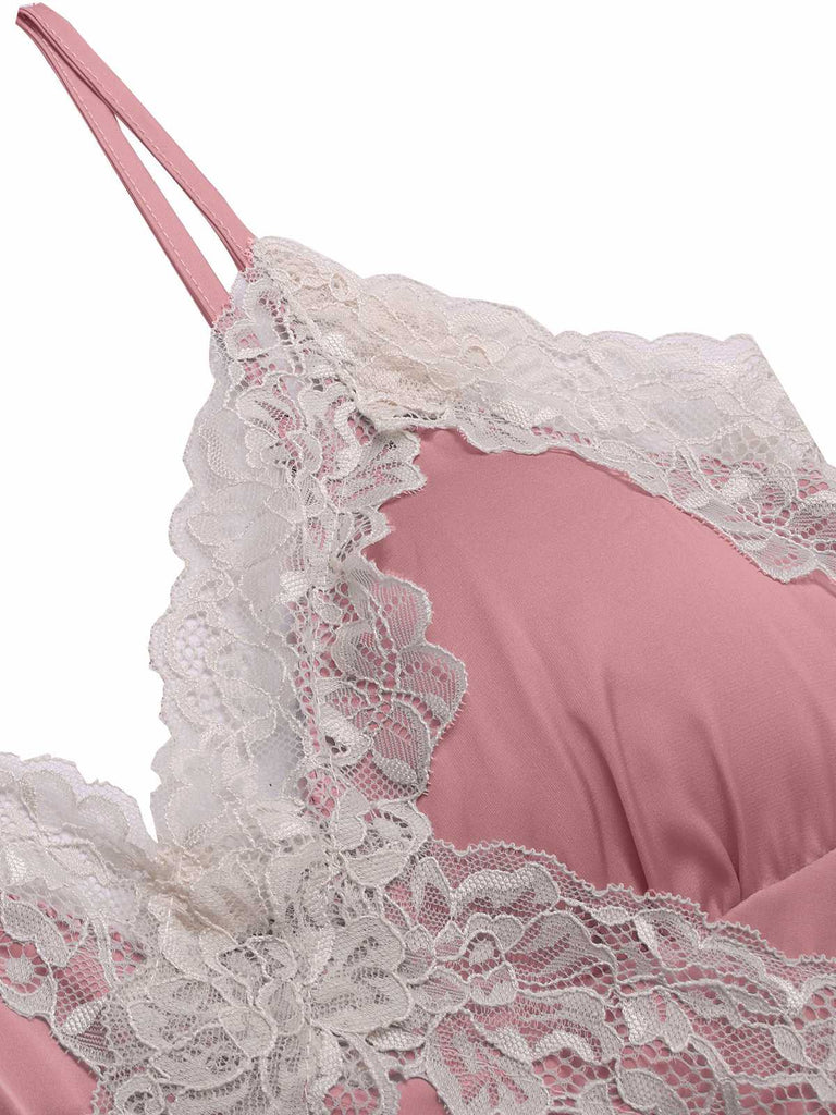 This 1970s Spaghetti Strap Lace Patchwork Nightgown wraps her in 1970s elegance, one twirl at a time