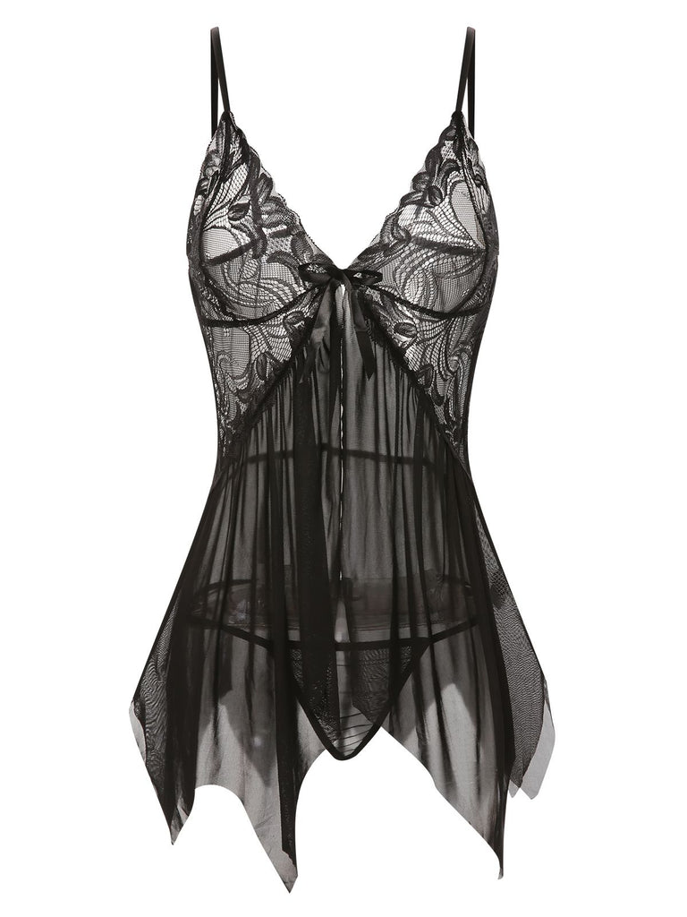 She slips into 1970s Spaghetti Strap Lace Sheer Sleepwear and channels 1970s screen sirens