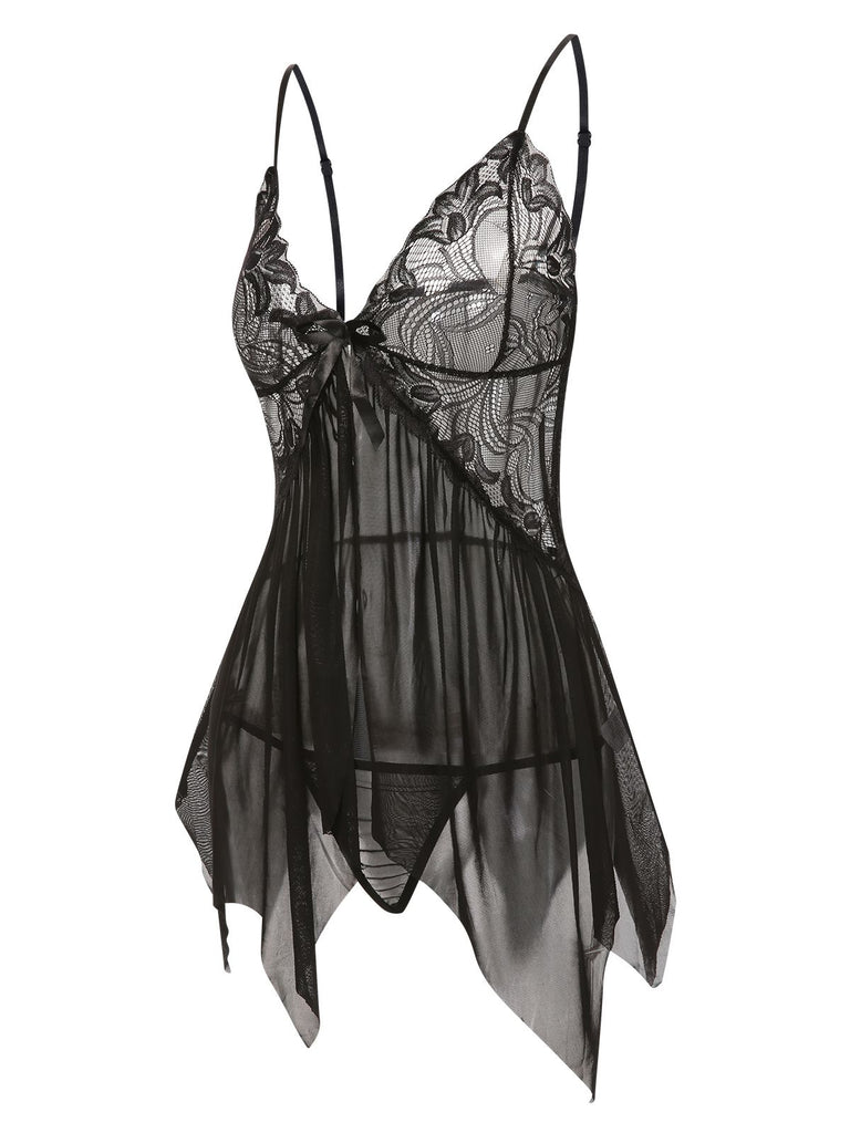 1970s Spaghetti Strap Lace Sheer Sleepwear: 1970s allure for the woman who knows her power