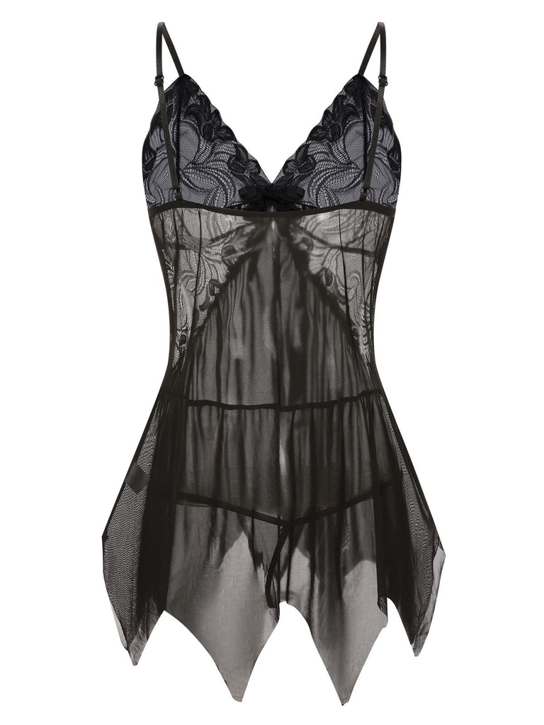 This 1970s Spaghetti Strap Lace Sheer Sleepwear is 1970s romance against her skin