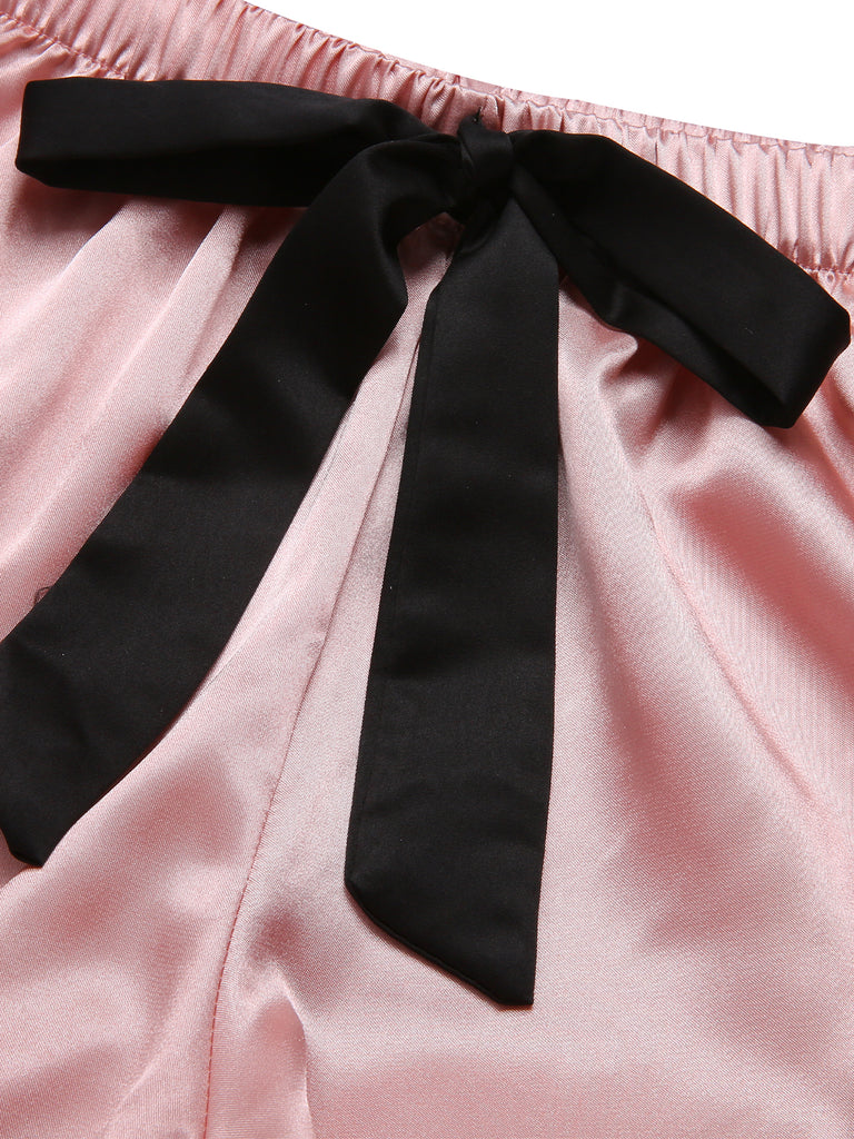 1970s Spaghetti Straps Satin Ribbon Pajamas, vintage pajamas, retro nightwear - perfect for women who love vintage and retro fashion