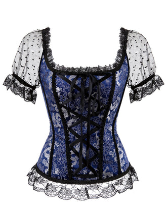She pairs this 1970s Steampunk Lace Puff Bind Corset Top with confidence and 1970s charm