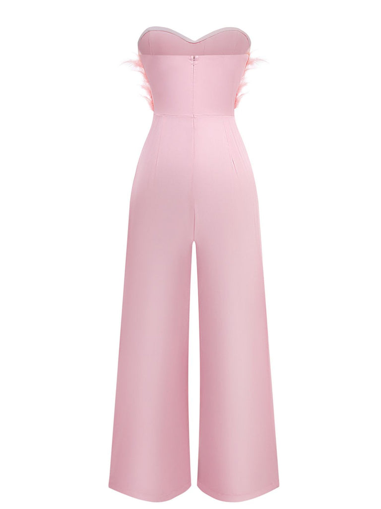1970s Strapless Feather Solid Jumpsuit - vintage jumpsuit, retro fashion