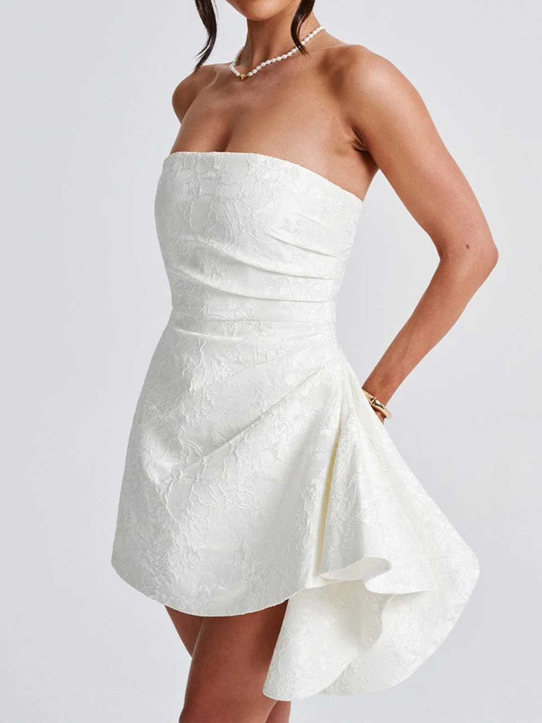 1970s Strapless Roses Jacquard Dress - vintage dress, retro fashion