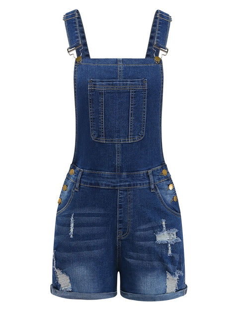 Verrel Rompi 1970s Stretch Ripped Denim Overall Romper | Retro Stage