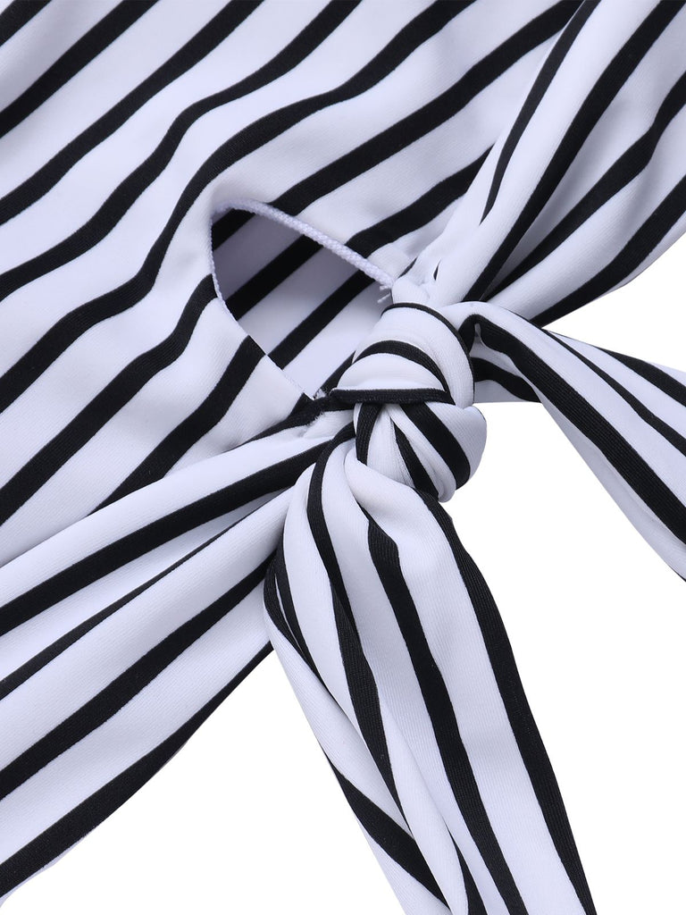 1970s Striped Waist Tie Floral Tankini Set, classic vintage style elegant retro fashion - Image 4