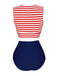 Red & Blue 1970s Striped Waist Tie Patchwork Swimsuit, classic vintage style summer beach collection - Image 3