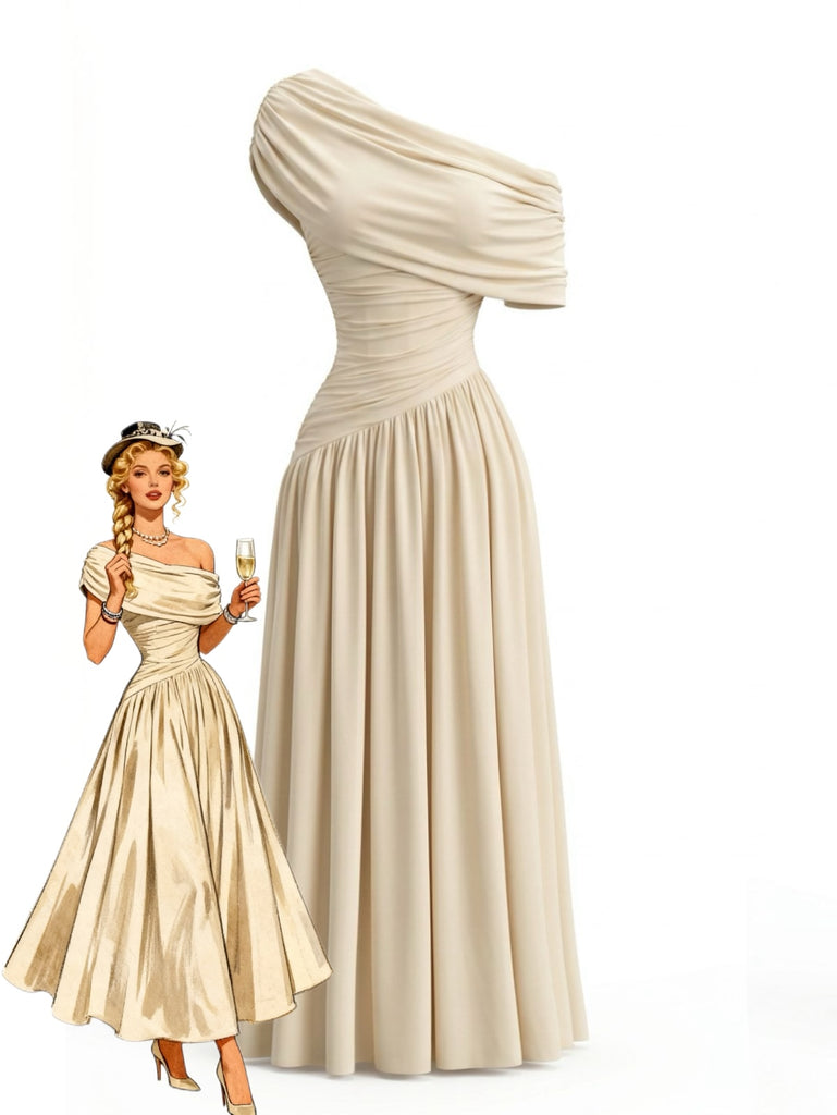 vintage one shoulder dress 1950s 1960s Vintage One Shoulder Asymmetric Cocktail Gown Wiggle Dress  Sewing Pattern Evening PICK YOUR SIZE Bust 32 34 36 38