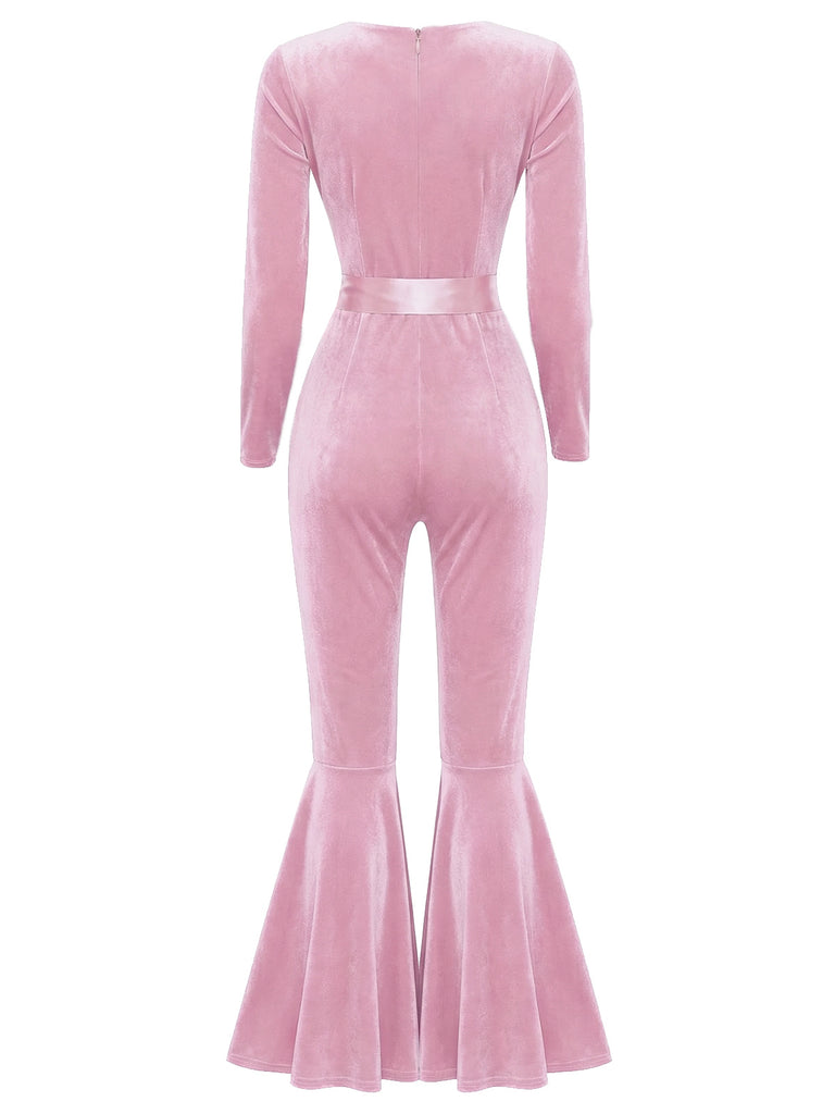 1970s Sweetheart Flare Leg Velvet Jumpsuit - vintage jumpsuit, retro fashion