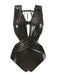 Black 1970s Solid Appliques Strappy Glossy One-Piece Swimsuit - vintage swimsuit, pin-up style, classic black