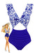 Dark Blue 1970s Porcelain Color Block One-Piece Swimsuit - vintage swimsuit, pin-up style