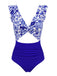 Dark Blue 1970s Porcelain Color Block One-Piece Swimsuit - vintage swimsuit, pin-up style