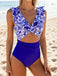 Dark Blue 1970s Porcelain Color Block One-Piece Swimsuit - vintage swimsuit, pin-up style