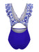 Dark Blue 1970s Porcelain Color Block One-Piece Swimsuit - vintage swimsuit, pin-up style