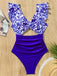 Dark Blue 1970s Porcelain Color Block One-Piece Swimsuit - vintage swimsuit, pin-up style