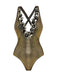 1970s Metallic Deep V-Neck 3D Floral Swimsuit & Cover-Up - vintage swimsuit, pin-up style