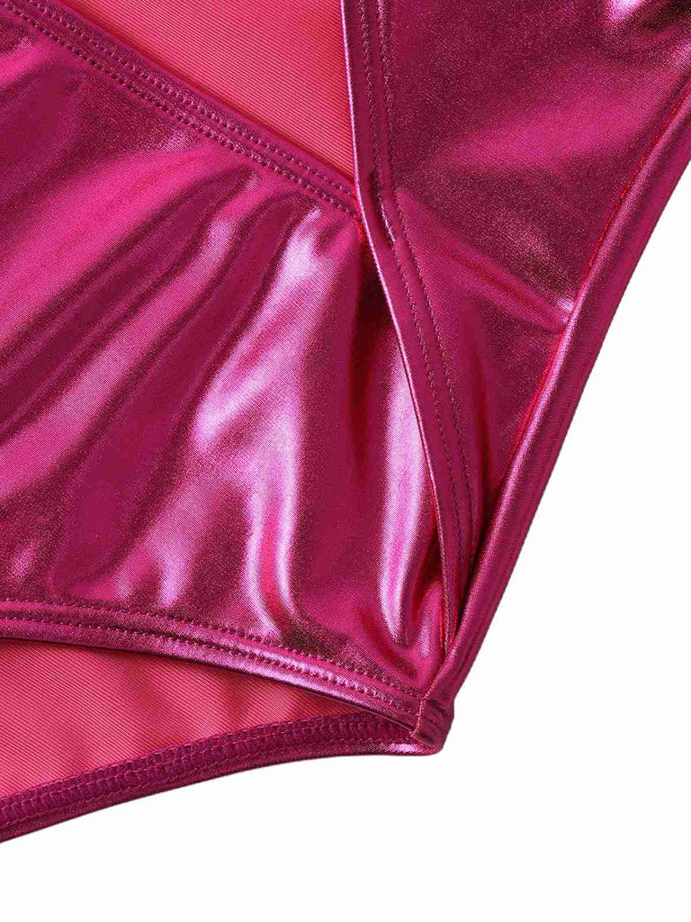 1970s Metallic Halter Neck Cutout One-Piece Swimsuit - vintage swimsuit, pin-up style