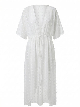 1970s Tie Sheer Polka Dot Maxi Cover-Up Dress - vintage dress, retro fashion