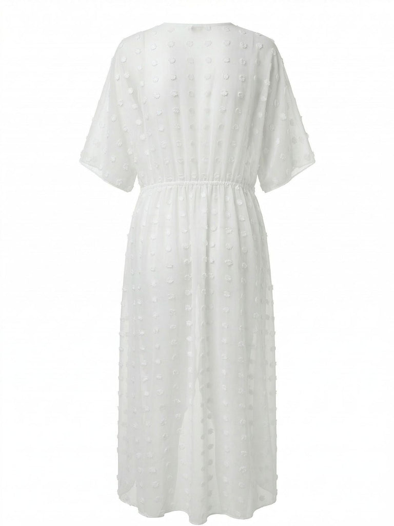 1970s Tie Sheer Polka Dot Maxi Cover-Up Dress - vintage dress, retro fashion
