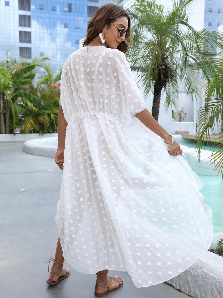 1970s Tie Sheer Polka Dot Maxi Cover-Up Dress - vintage dress, retro fashion