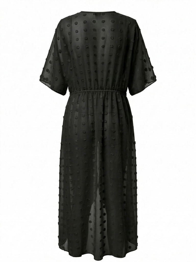 Black 1970s Tie Sheer Polka Dot Maxi Cover-Up Dress Black 1970s Tie Sheer Polka Dot Maxi Cover-Up Dress