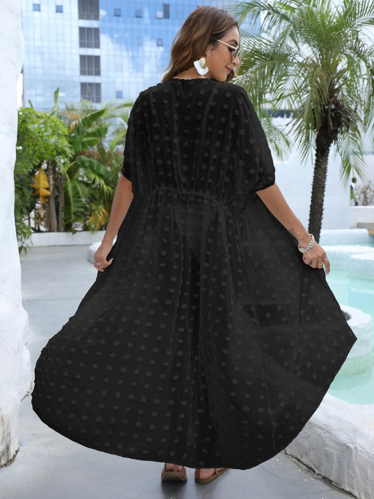 1970s Tie Sheer Polka Dot Maxi Cover-Up Dress - vintage dress, retro fashion