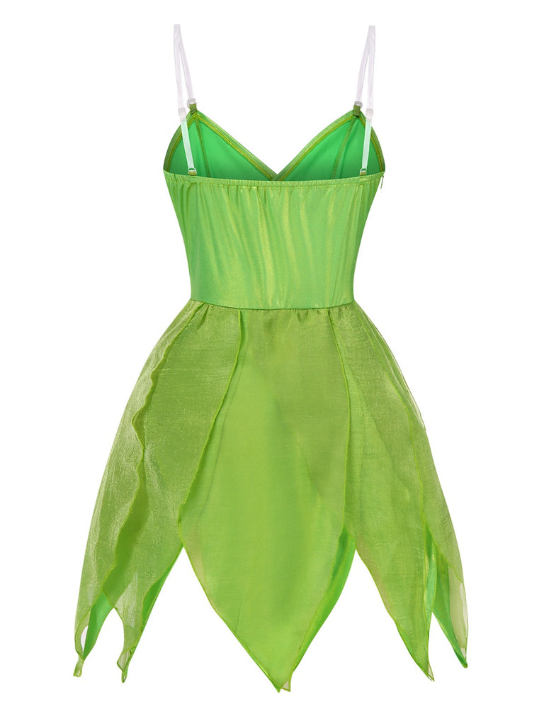 Tinkerbell Costume Fairy Elf Petal Hem Mini Dress Green Tinkerbell Costume Fairy Elf Petal Hem Mini Dress Green