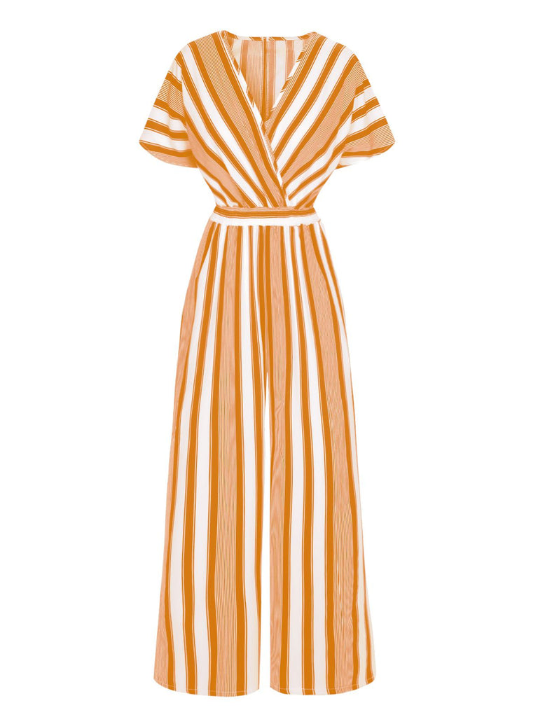 1970s V-Neck Contrast Stripes Jumpsuit — 1970s style that transcends decades