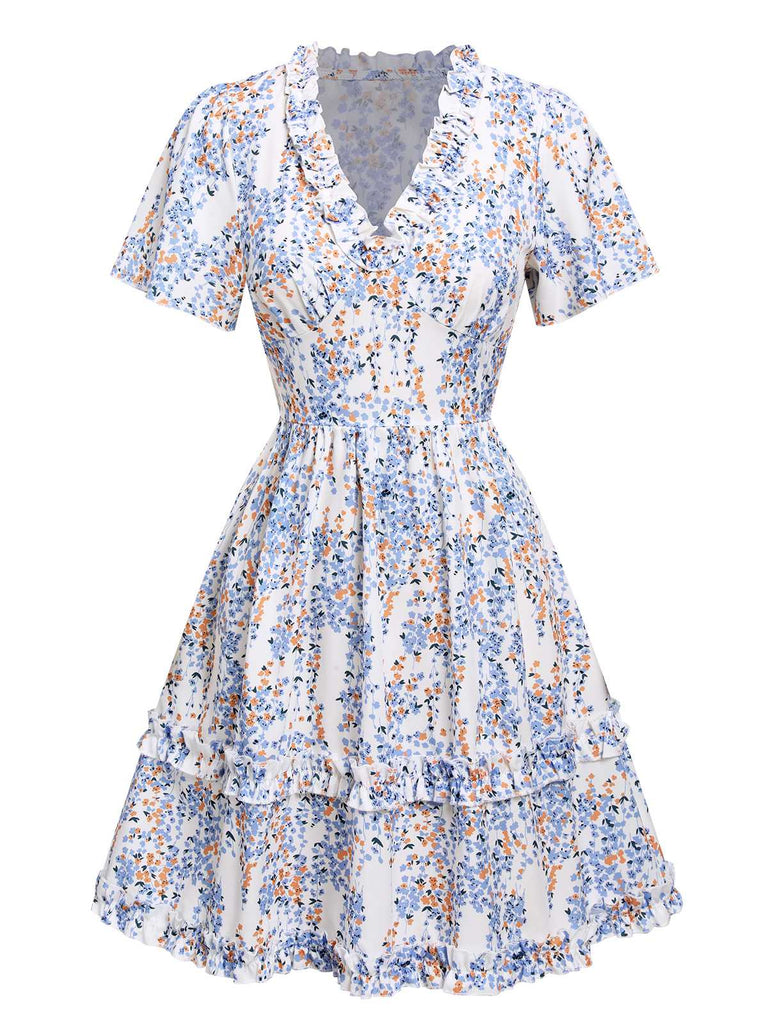She slips into this 1970s V-Neck Ditsy Floral Wrinkle Dress and suddenly it's a 1970s daydream