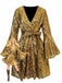 1970s V-Neck Flare Sleeve Sequined Disco Dress - vintage dress, retro fashion