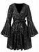1970s V-Neck Flare Sleeve Sequined Disco Dress - vintage dress, retro fashion