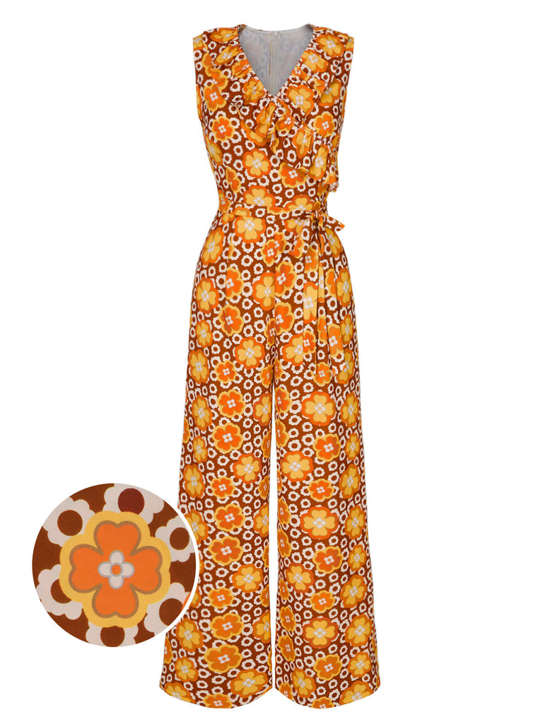 She adds this 1970s V-Neck Floral Belted Sleeveless Jumpsuit and suddenly it's 1970s perfection