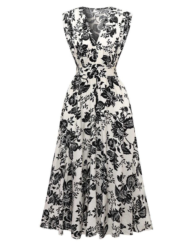1970s V-Neck Floral Cap Sleeve Midi Dress - vintage dress, retro fashion