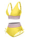 1970s V-Neck Patchwork High-Waist Bikini — 1970s poolside glamour meets sun-drenched confidence
