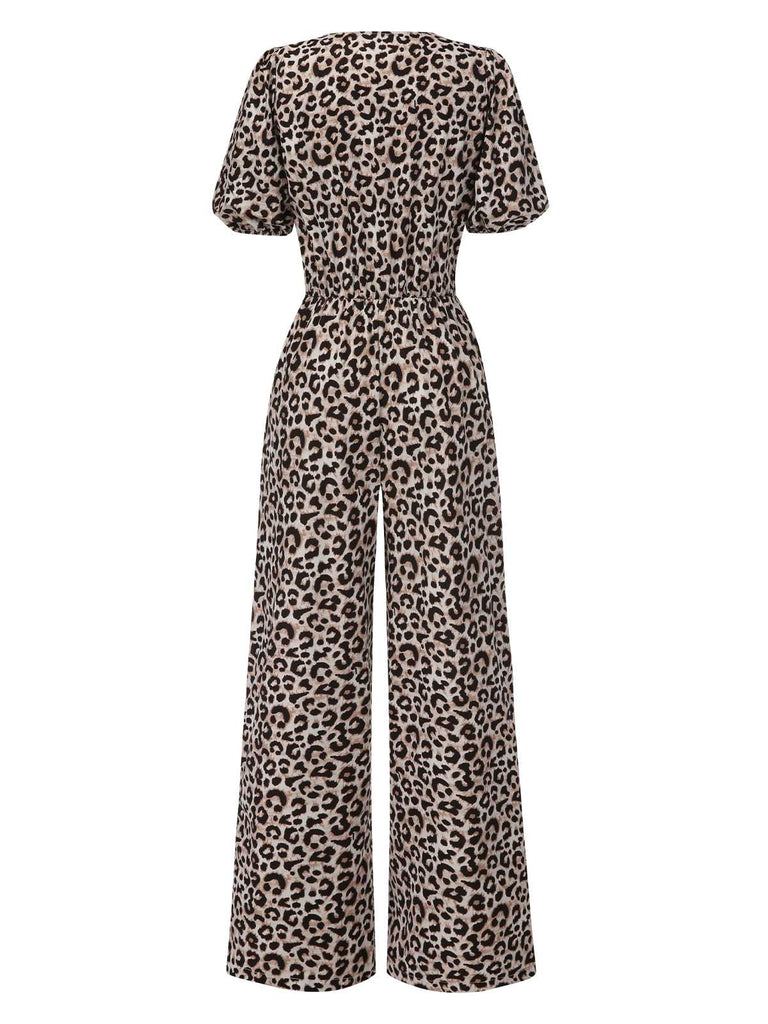 1970s V-Neck Puff Sleeve Leopard Jumpsuit: timeless 1970s elegance she makes her own
