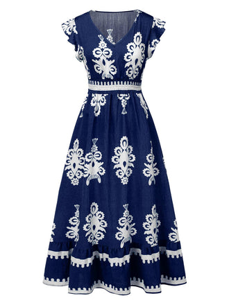 1970s V-Neck Tribal Pattern Bohemian Dress, vintage dress, retro fashion - perfect for women who love vintage and retro fashion
