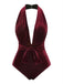 Dark 1970s Velvet Deep V-Neck Swimsuit — because 1970s glamour never goes out of style