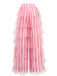 1970s Vertical Stripe Mesh Tiered Ruffle Pants - vintage fashion, retro style, elegant red