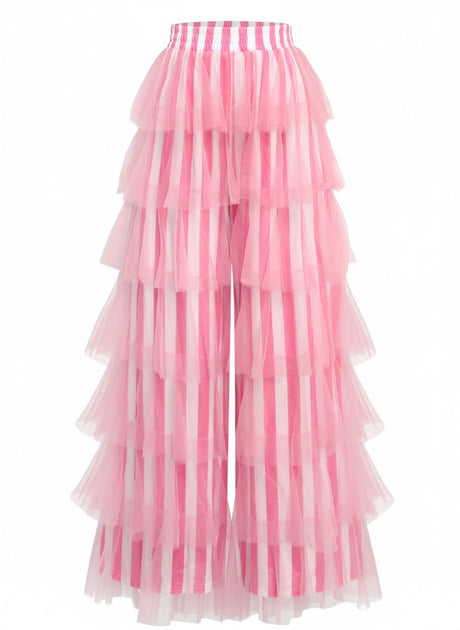 1970s Vertical Stripe Mesh Tiered Ruffle Pants | Retro Stage